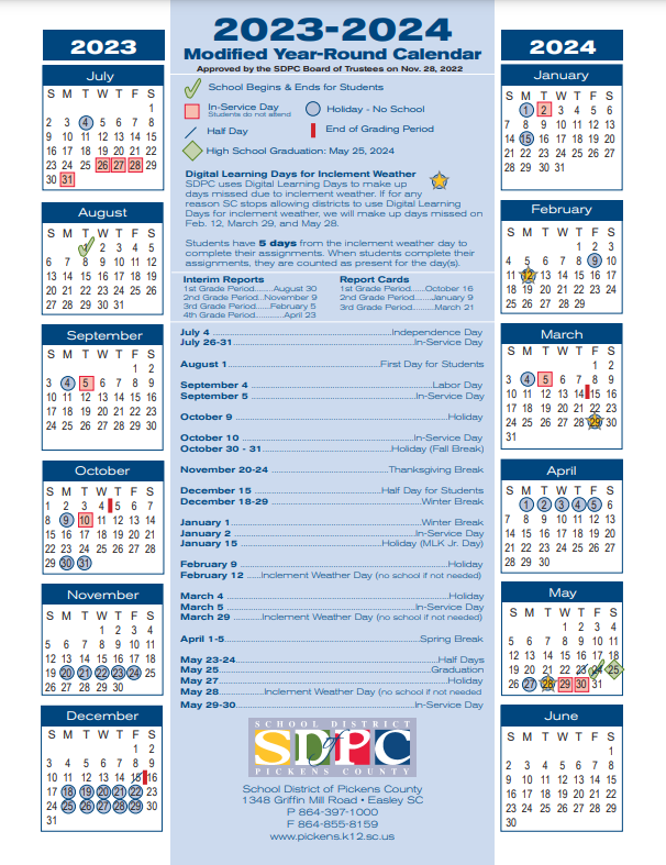 20232024 SDPC Calendar Dacusville Elementary School