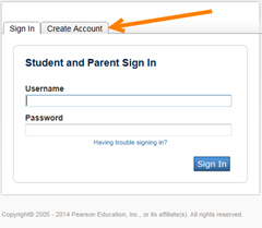 student and parent sign in screen shot