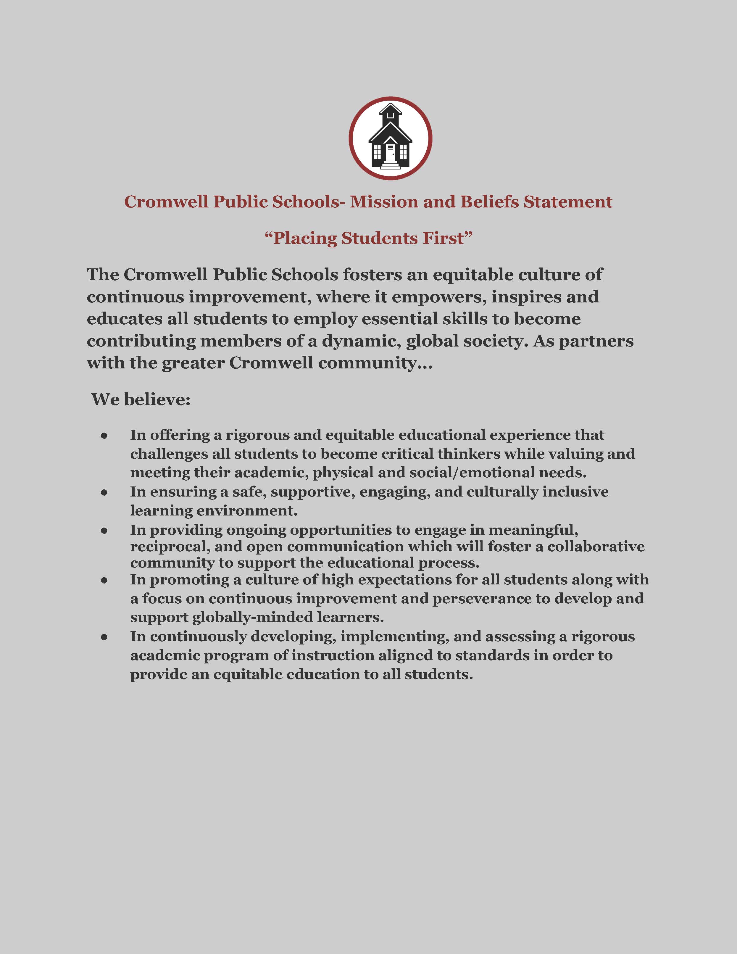 Cromwell Public Schools - Mission and Beliefs Statement