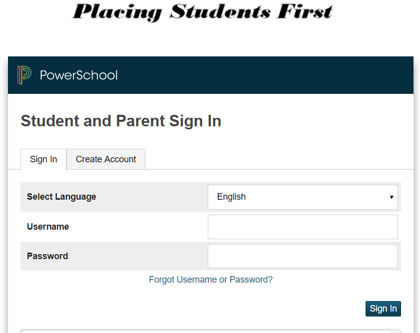 powerschool student and parent sign in screenshot