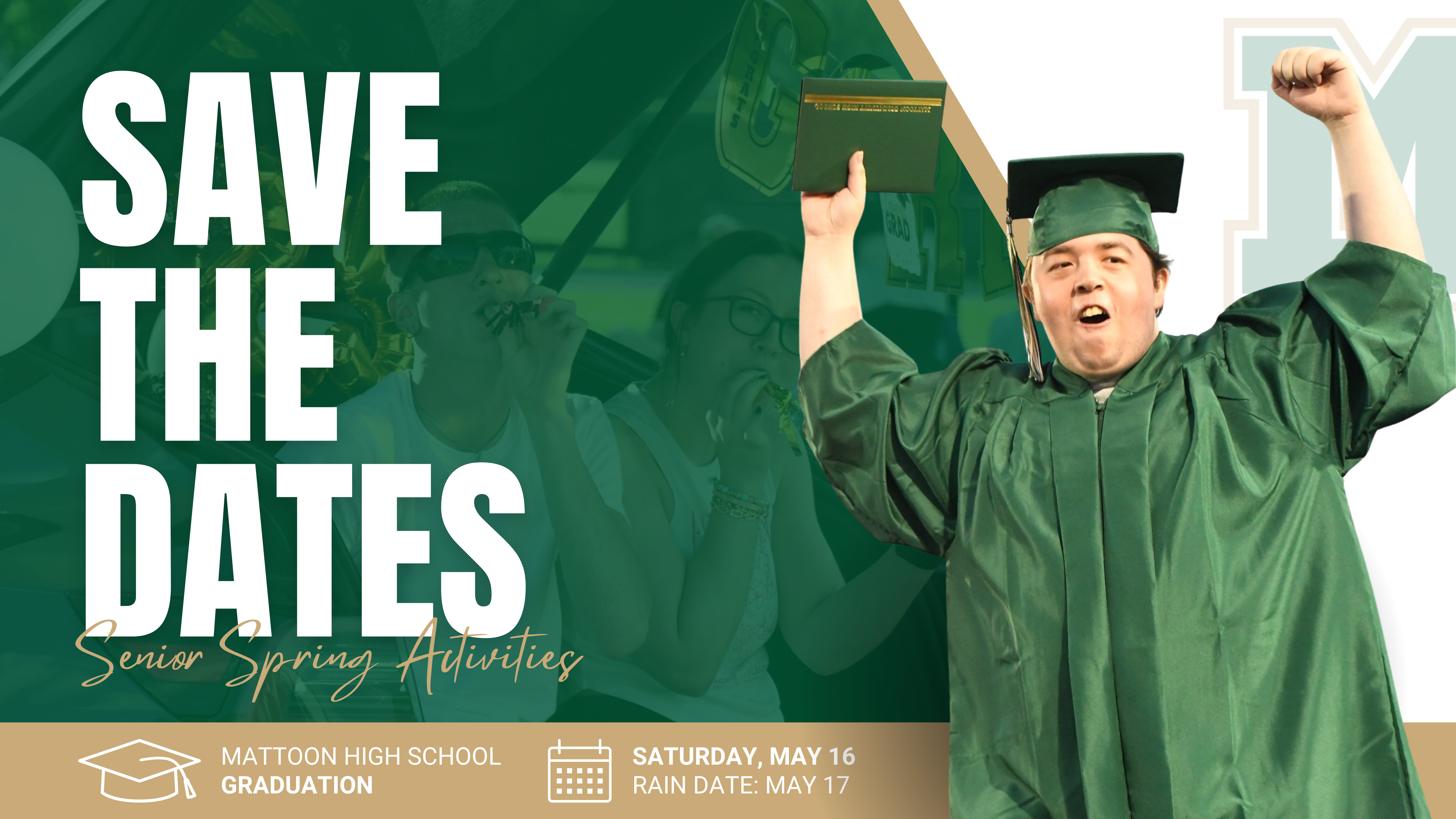 Save The Date | Senior Spring Activities  | Graphic featuring pictures of various senior activities