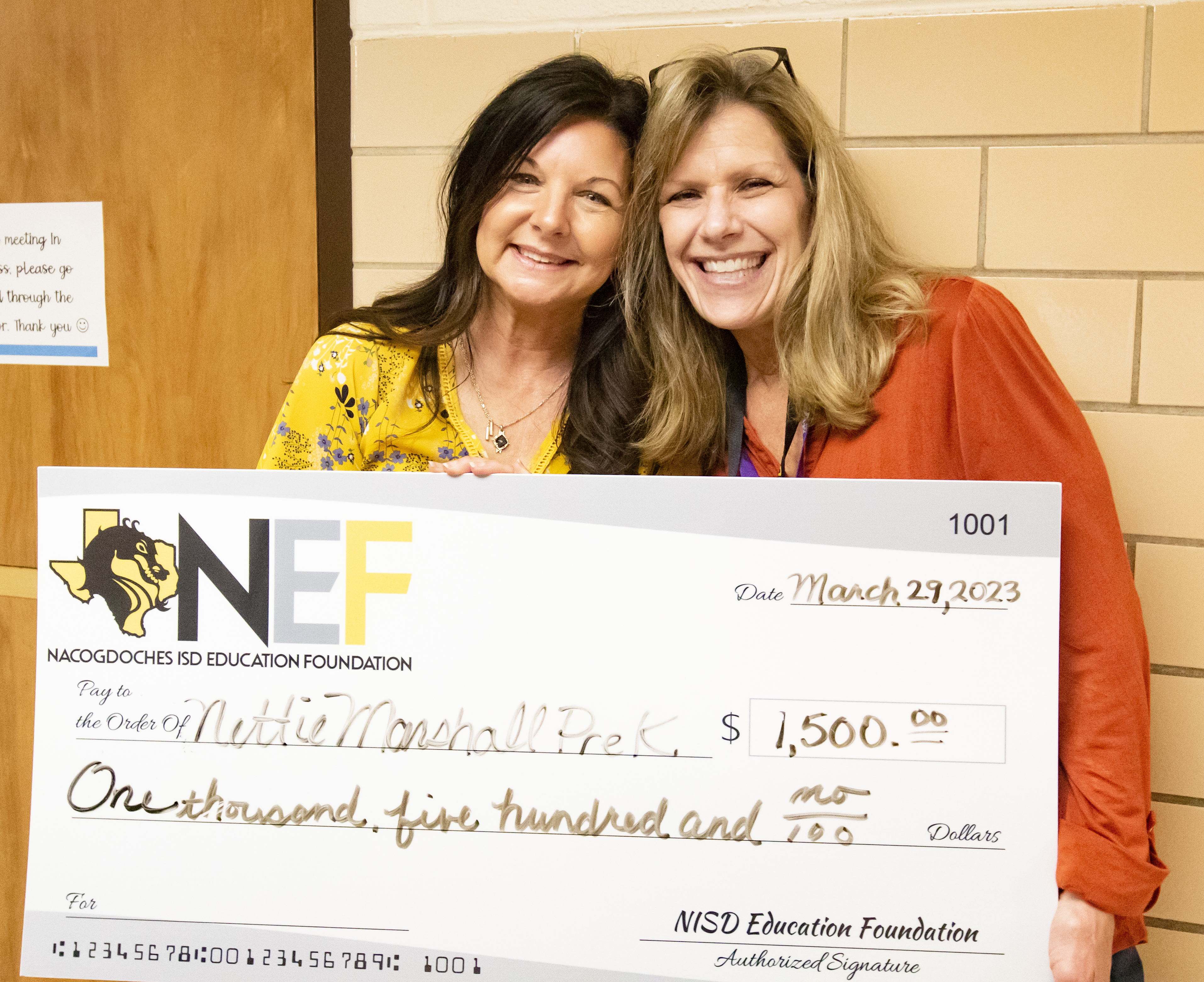 Nacogdoches ISD Education Foundation Executive Director Erin Windham (left) shown with Wendy Pollette