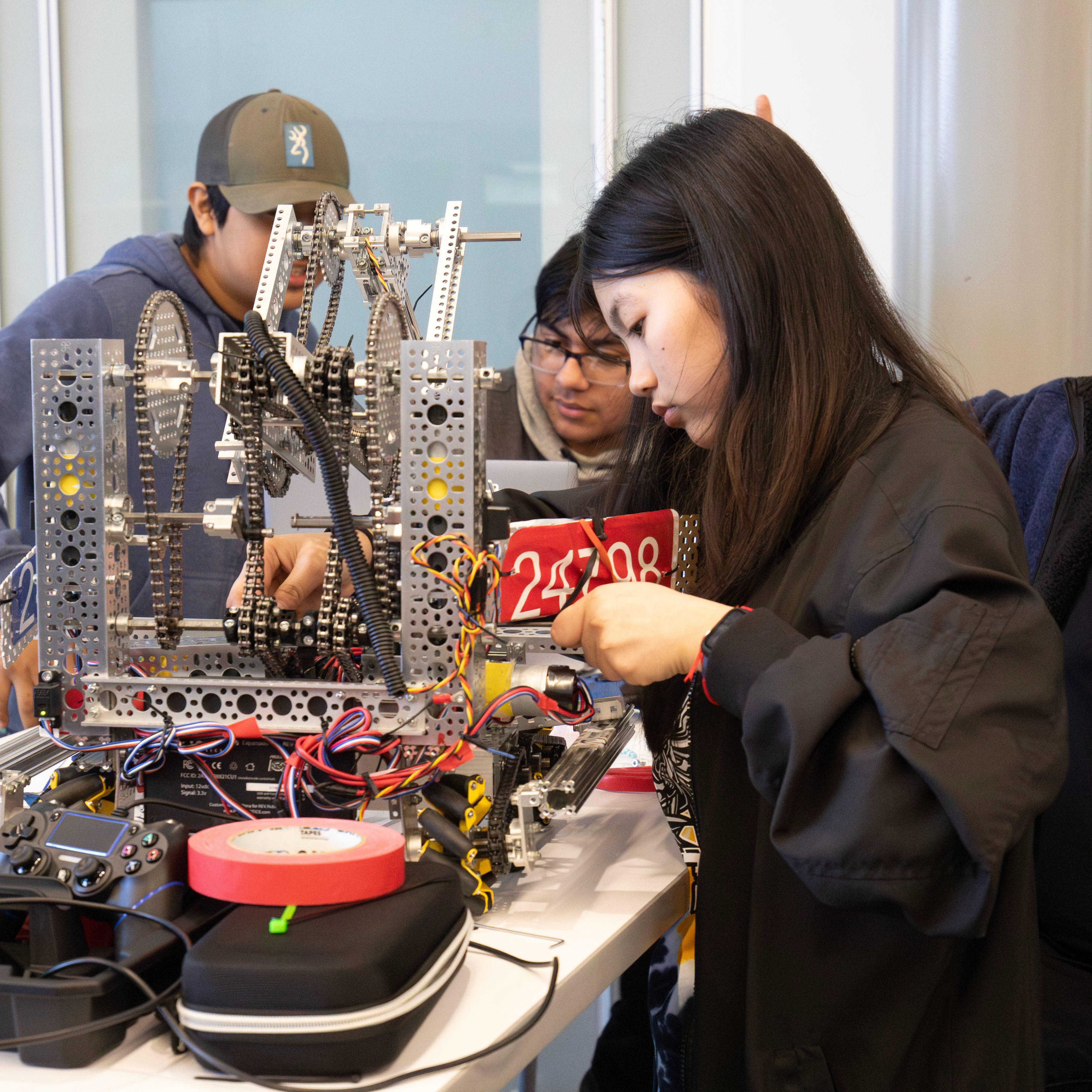 Students working on robot