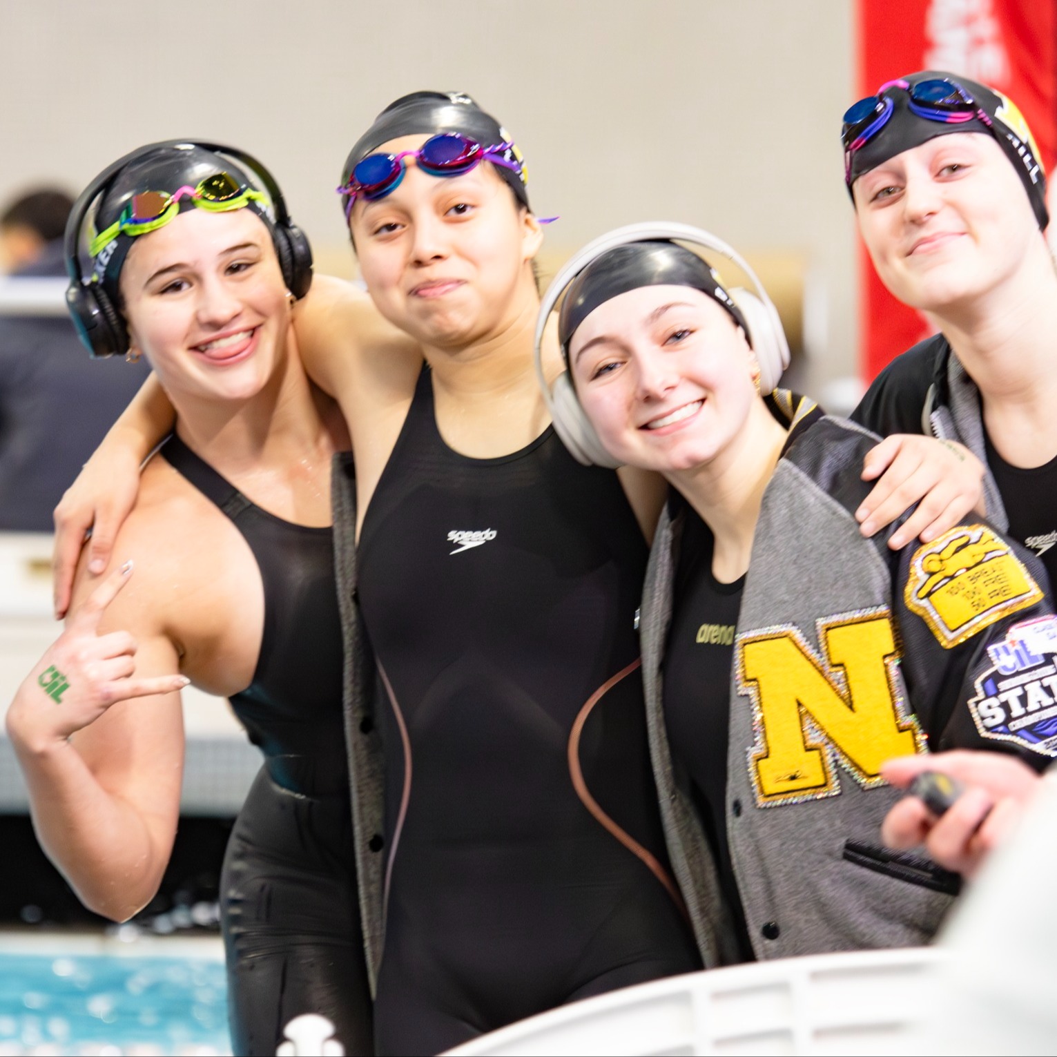 Swim team group photo at state meet