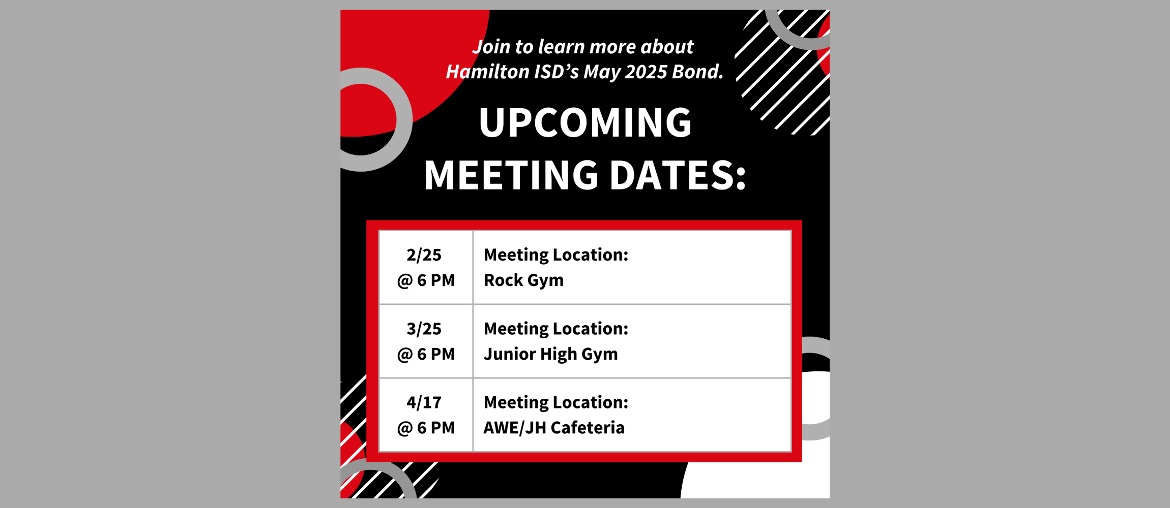 Bond Election Meeting dates