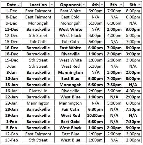 4th 5th 6th grade basketball schedule