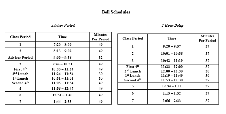 Bell schedule regular and delay