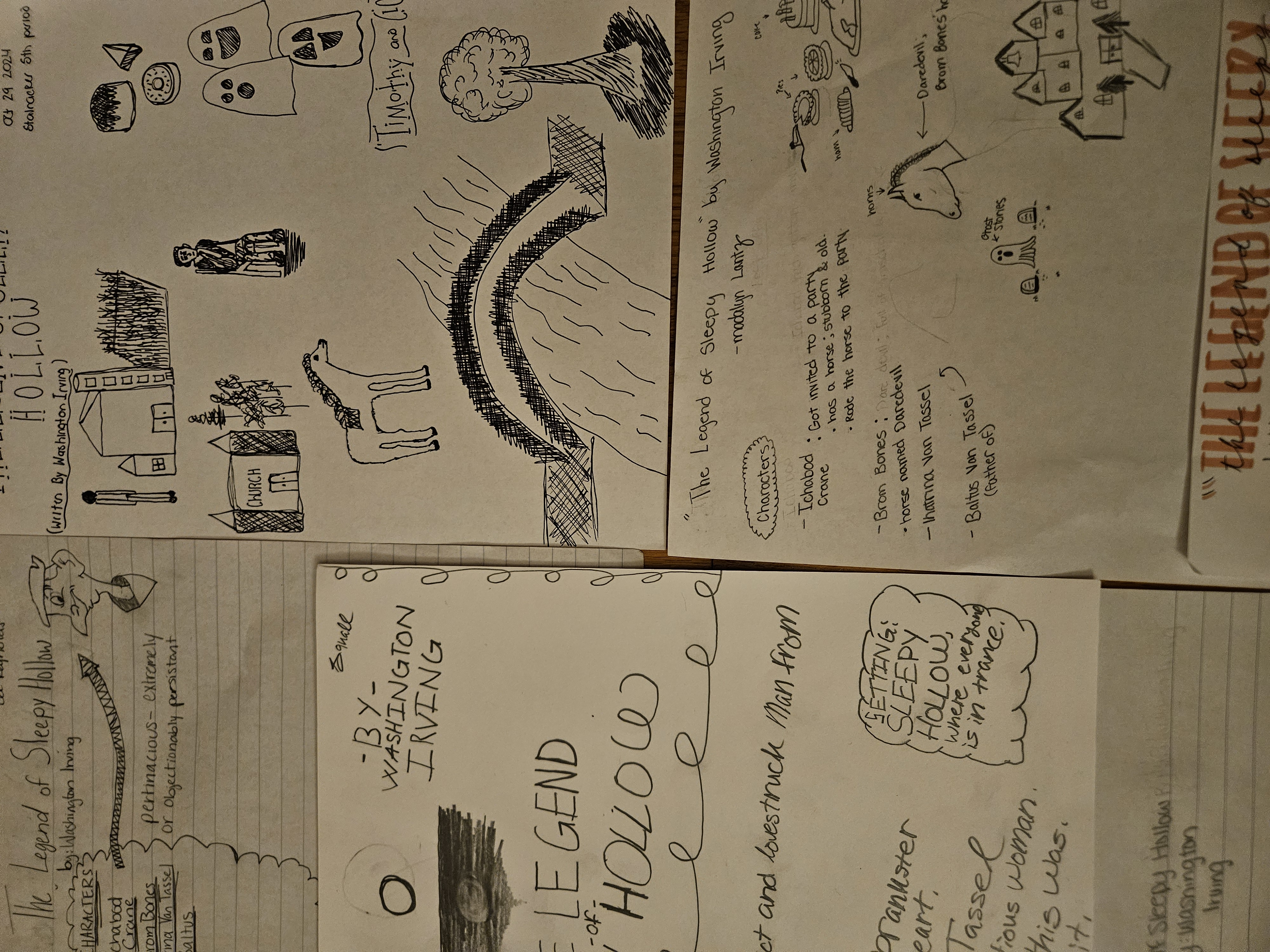 Student sketch notes on Washington Irving's The Legend of Sleepy Hollow