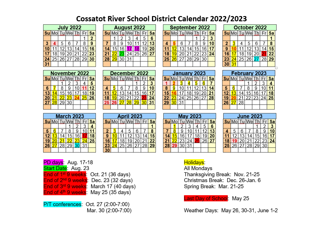 School Calendar  2022/2023