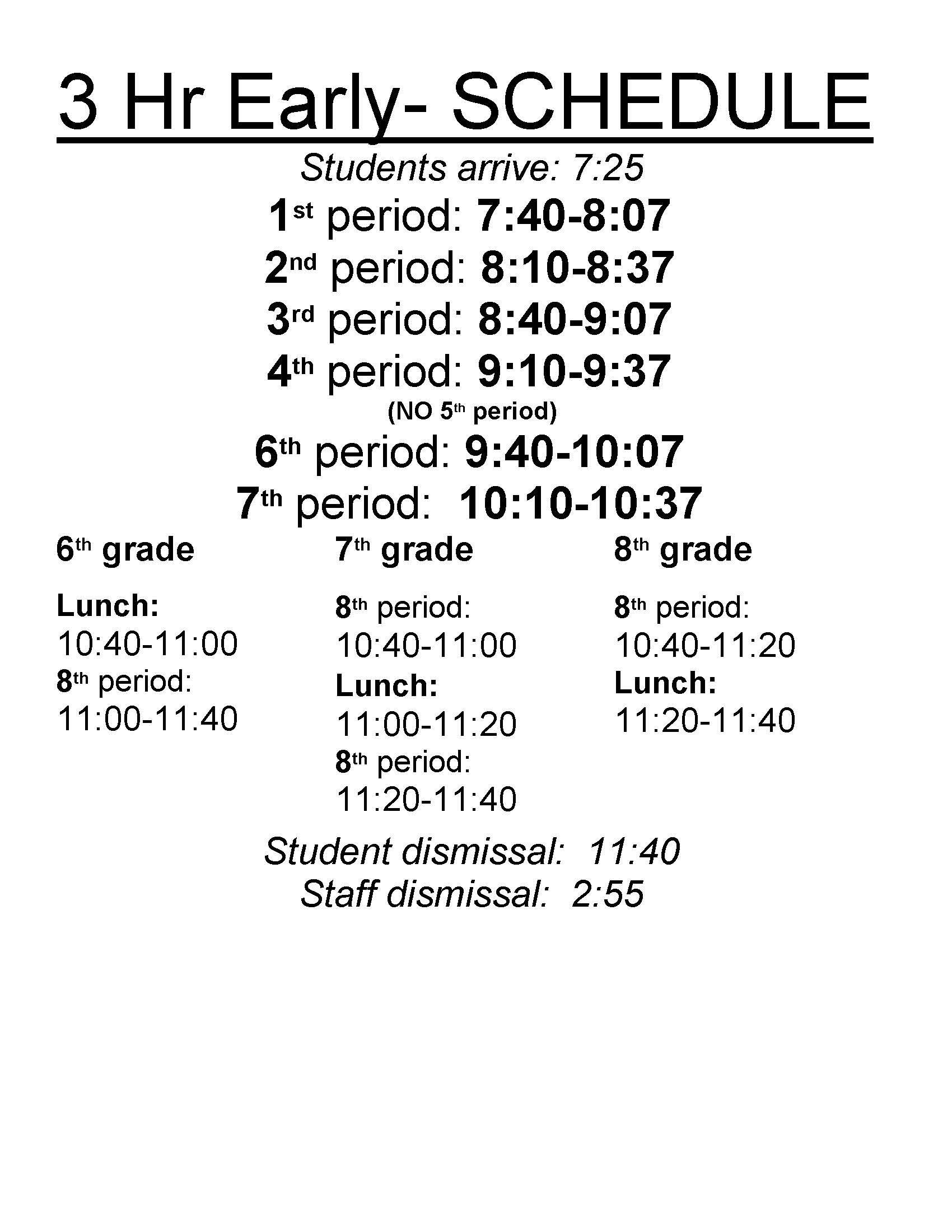 Bell Schedule Shepherdstown Middle School