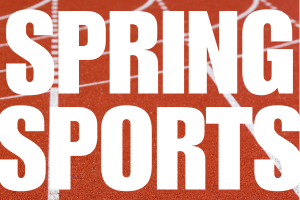 Clickable image with a close-up of lines on a track. Reads "Spring Sports."