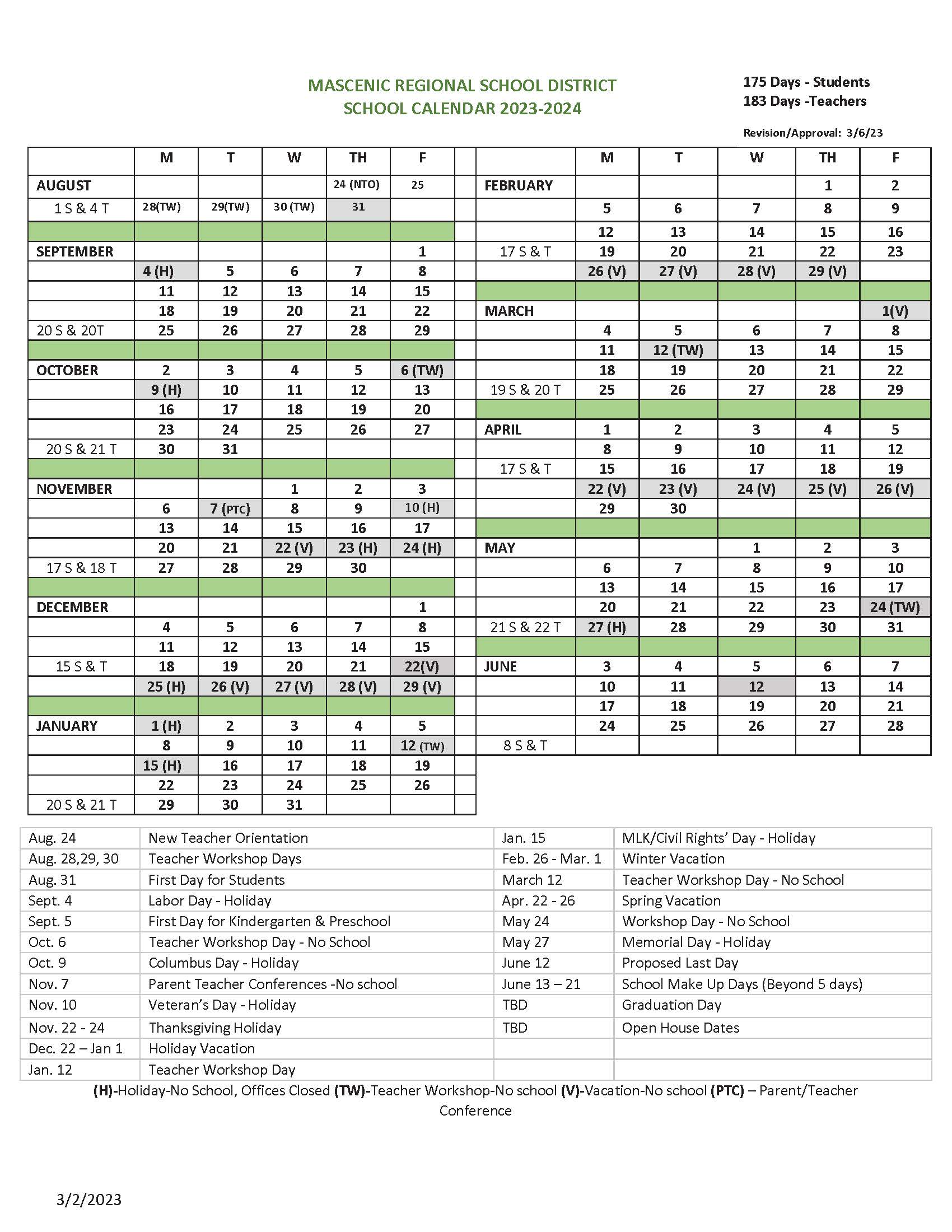 Calendar | Highbridge Hill Elementary