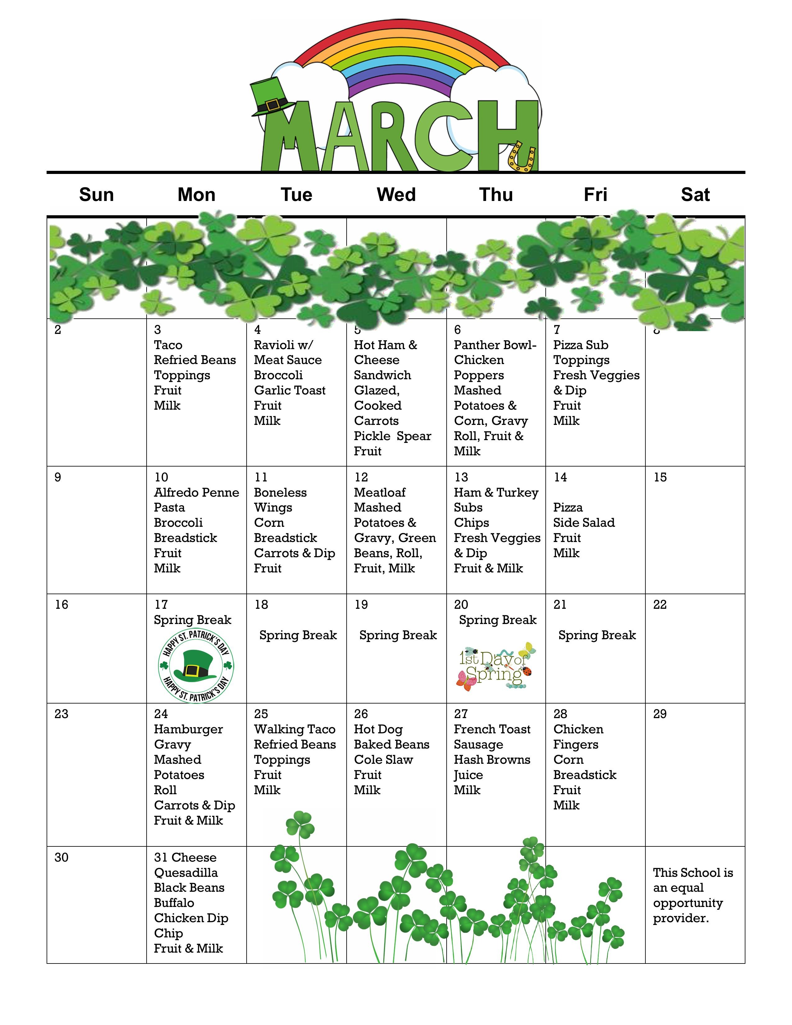 March Lunch Menu