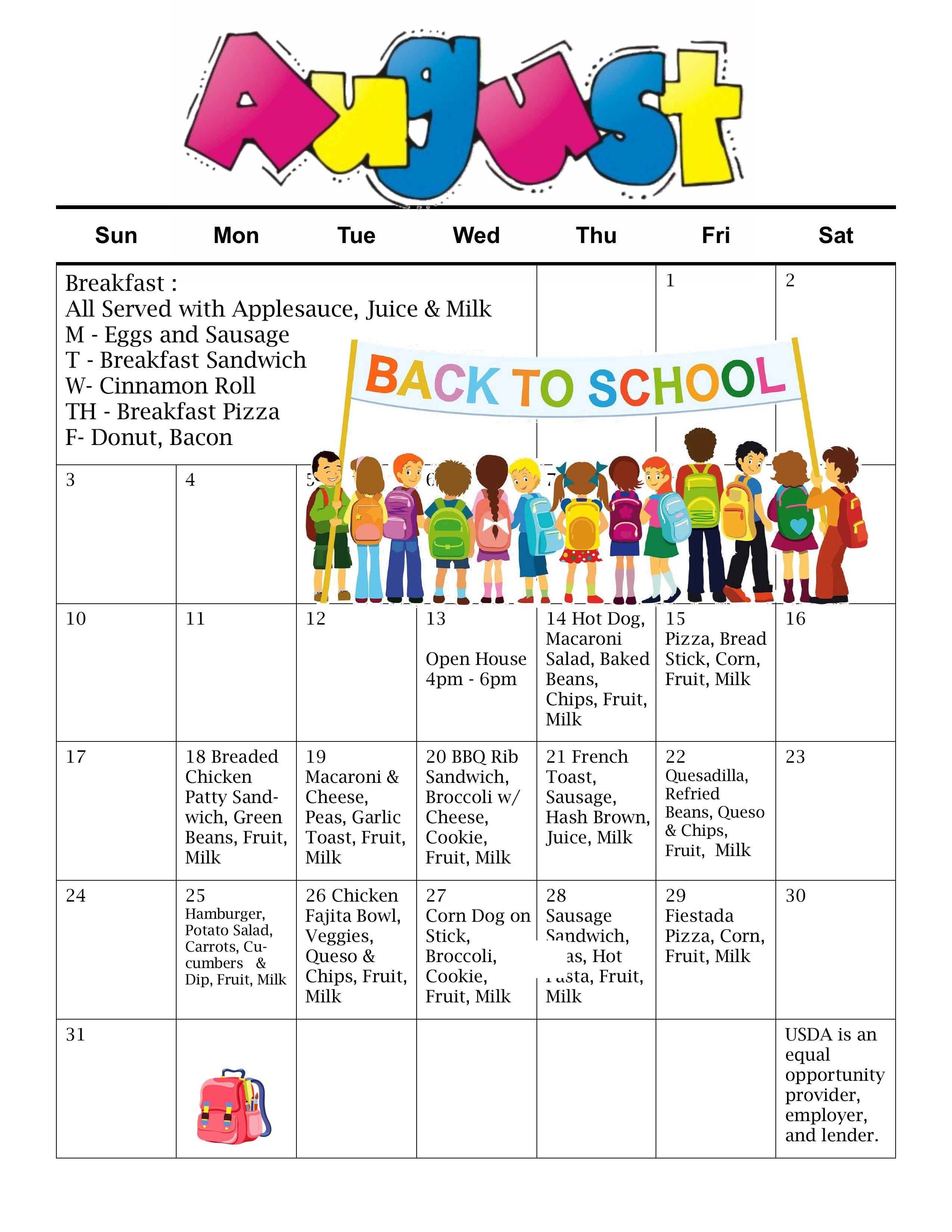 August Lunch Menu