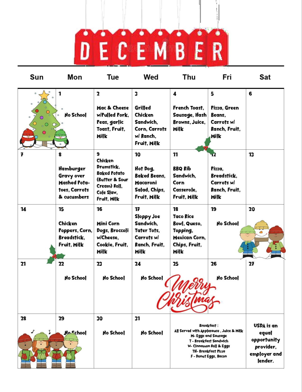 December Lunch Menu