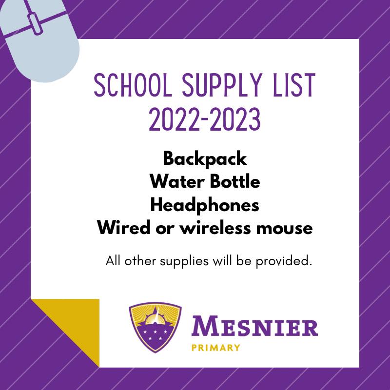 Mesnier School Supply List
