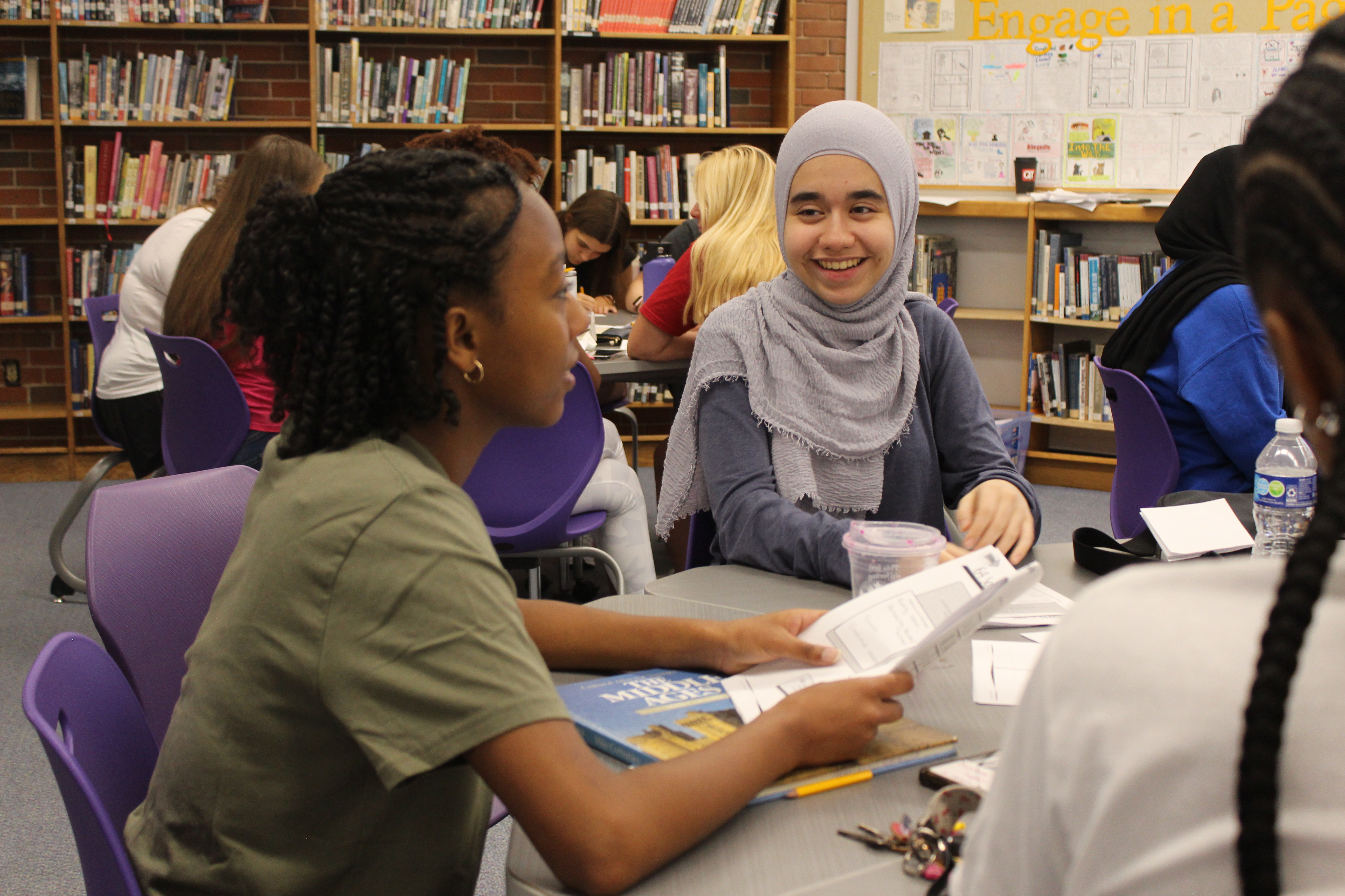 students working library