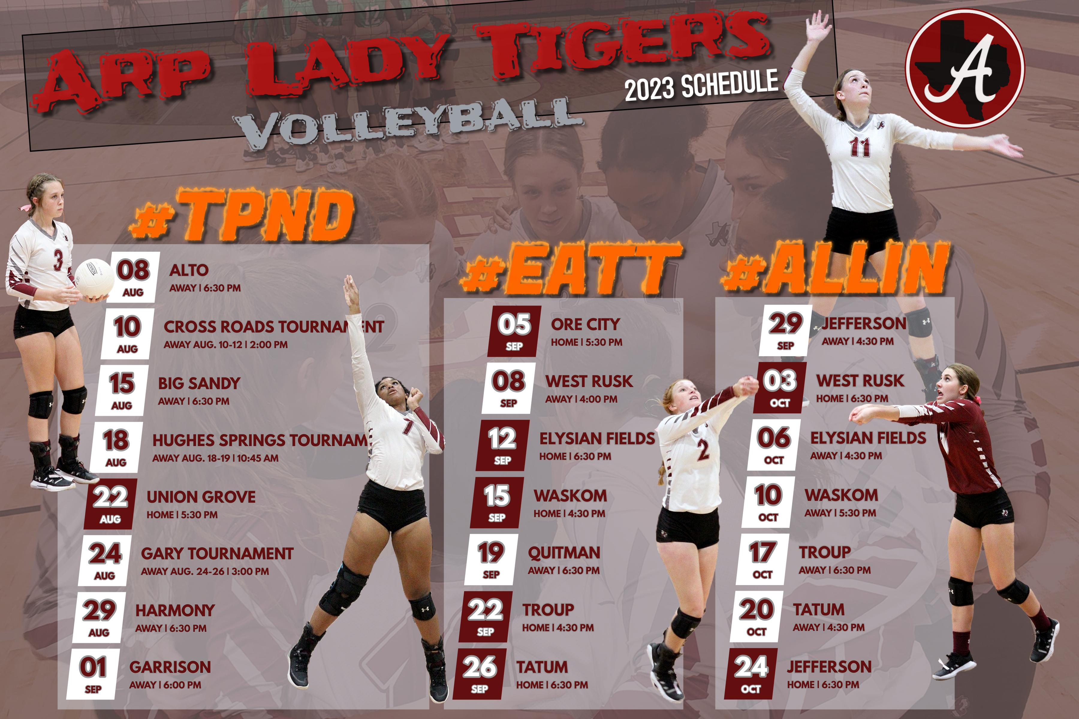 2023 Arp HS Lady Tigers varsity volleyball schedule