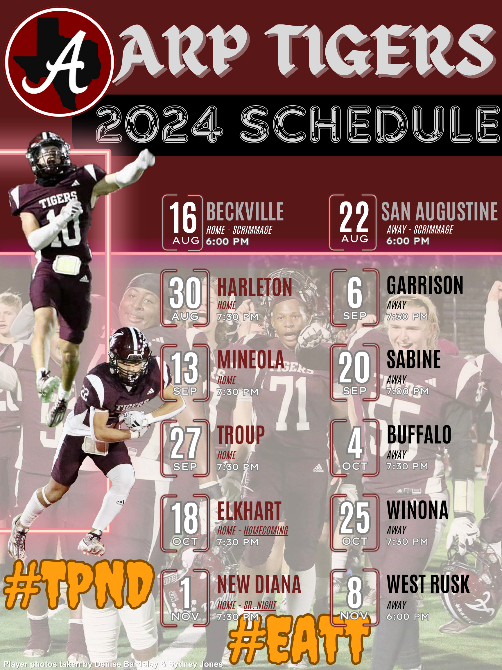 2024 Arp H.S. Tigers Varsity Football Schedule