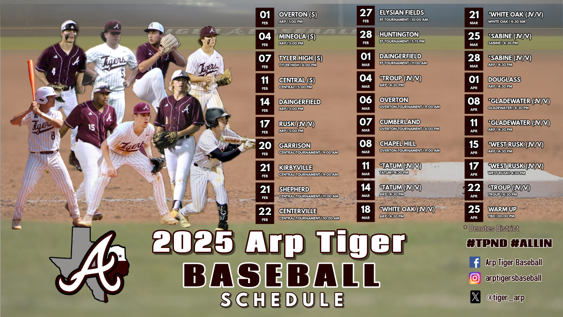 2025 Arp H.S. Baseball Schedule