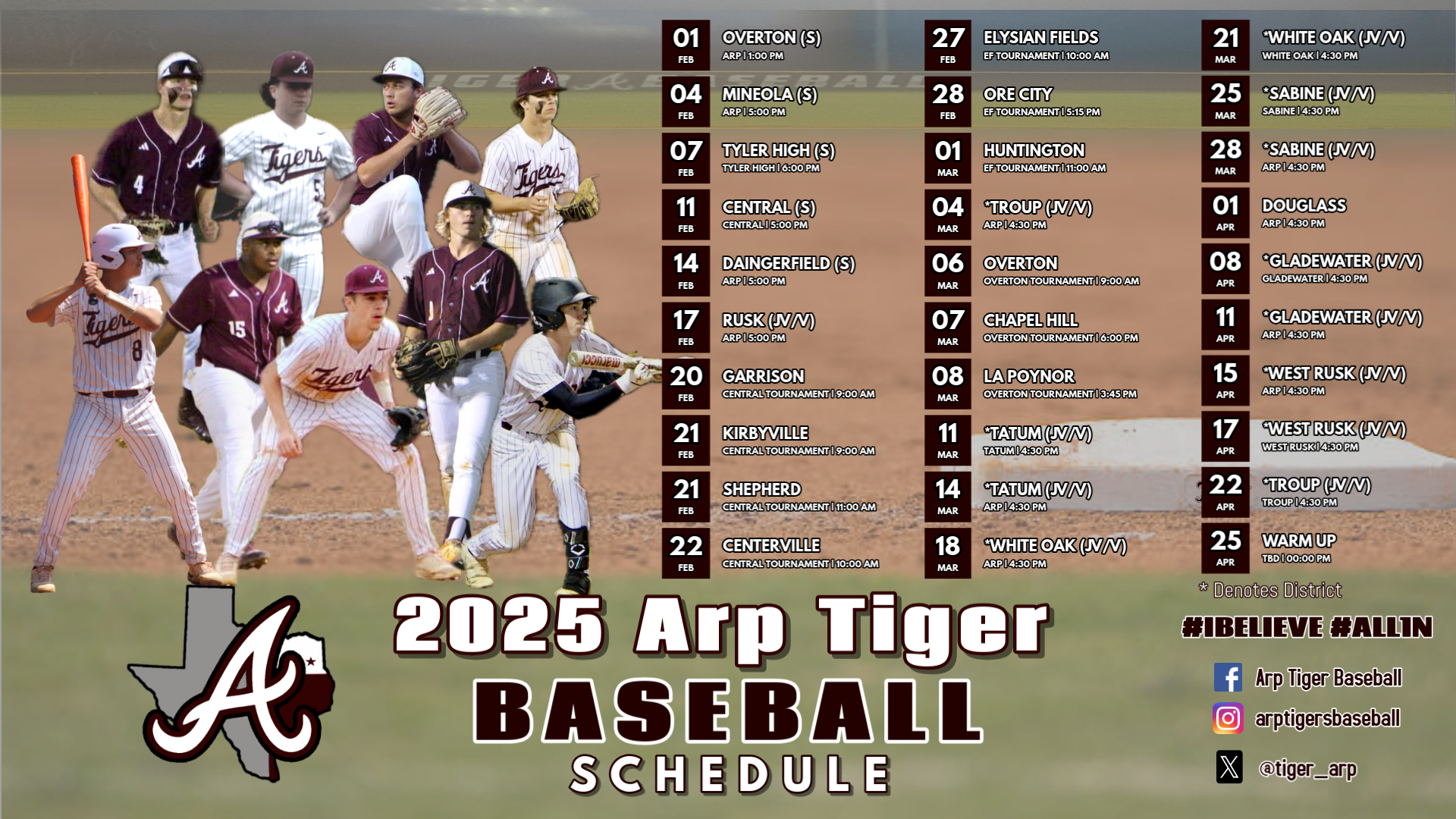 2025 Arp H.S. Baseball Schedule