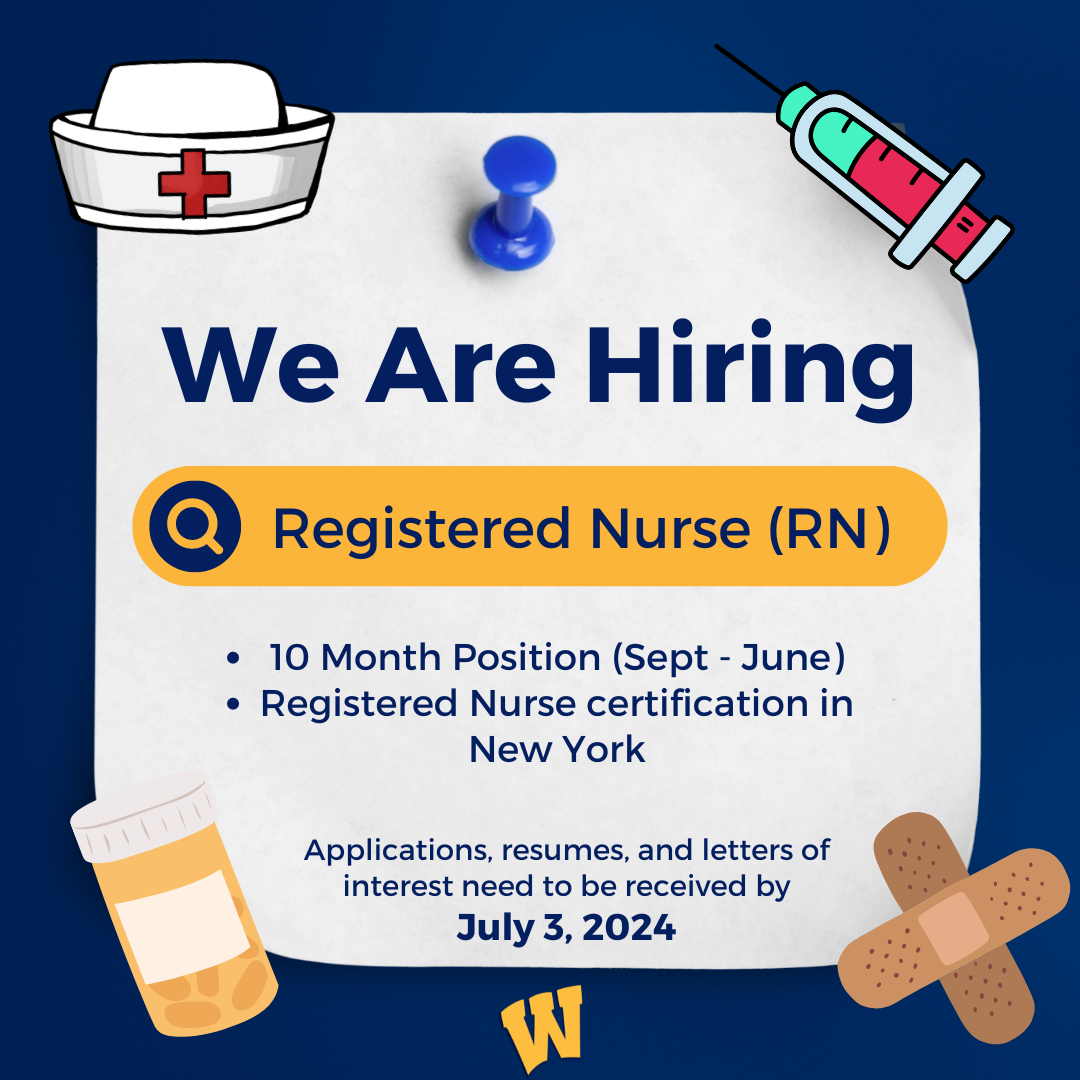 We are hiring Registered Nurse (RN) 10 Month Position (Sept - June) Registered Nurse certification in New York. Applications, resumes, and letters or intent need to be received by July 3, 2024.