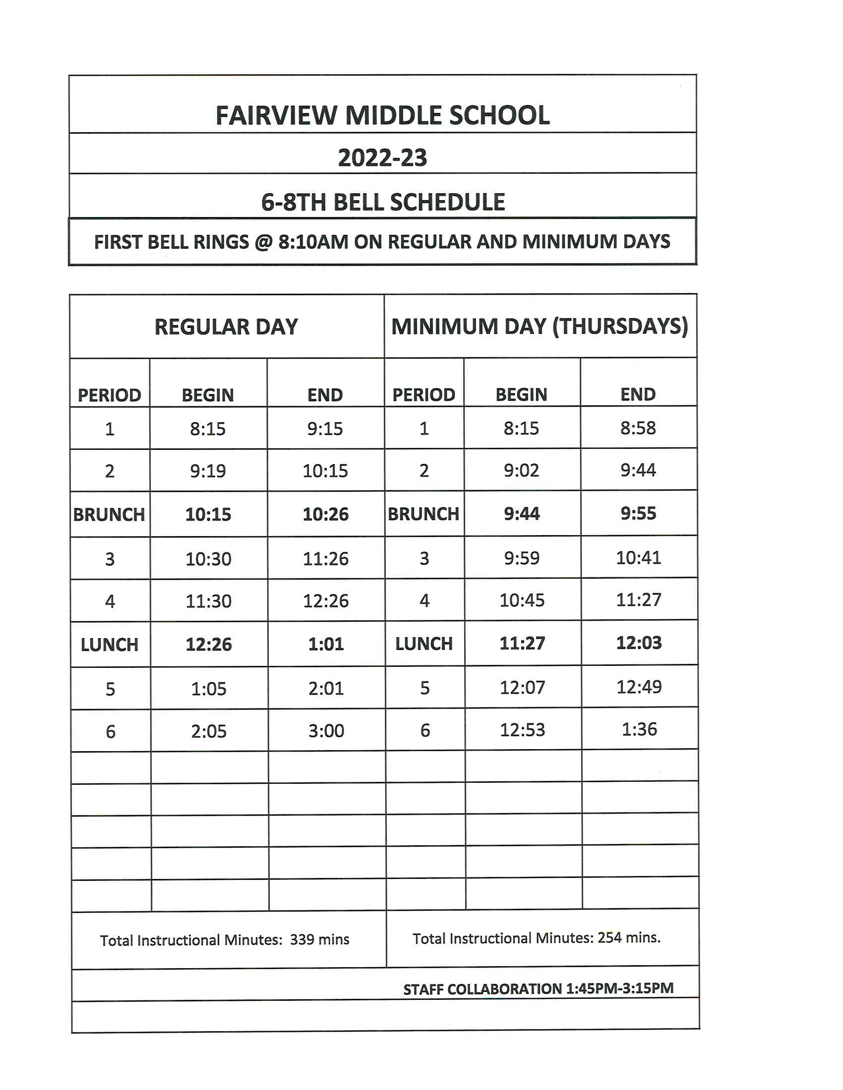 FMS Bell Schedule