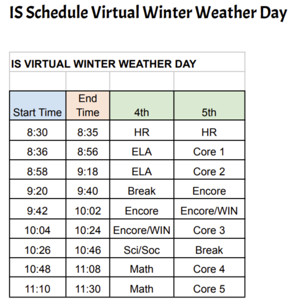 Snow Day Schedule