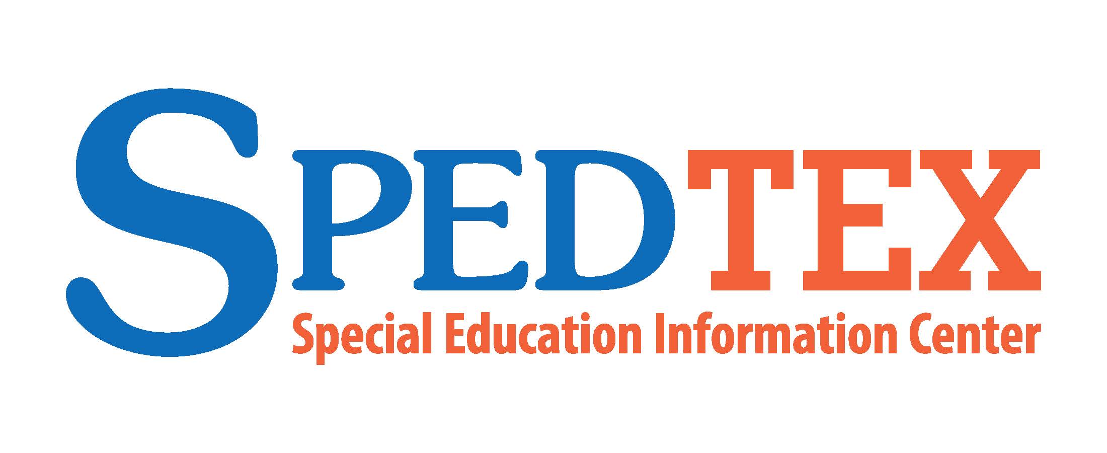 SPED Tex logo - orange and blue lettering