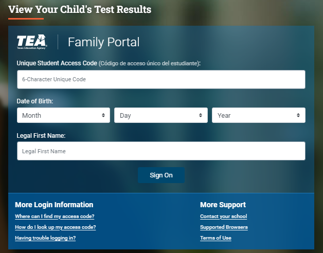 Texas Assessment registration page