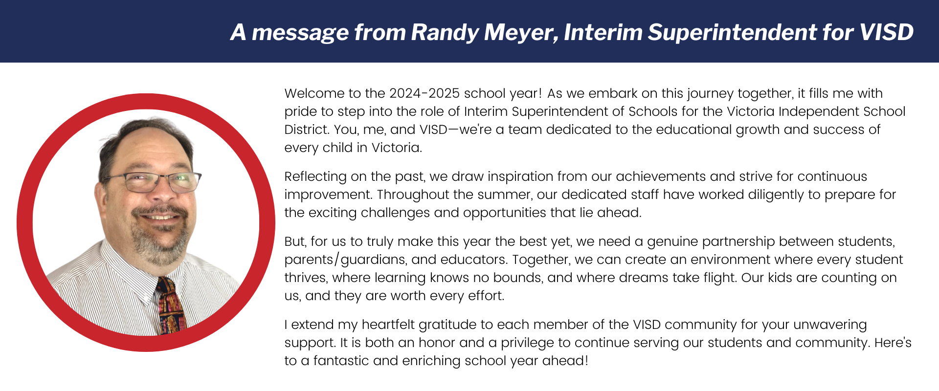 A message from interim superintendent Randy Meyer