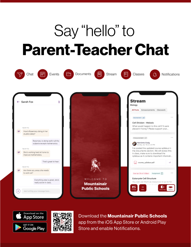 Say hello to Parent-Teacher chat in the new Rooms app. Download the Mountainair Public Schools app in the Google Play or Apple App store.