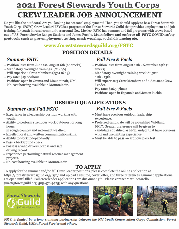 Advertisement for Student Forestry jobs.