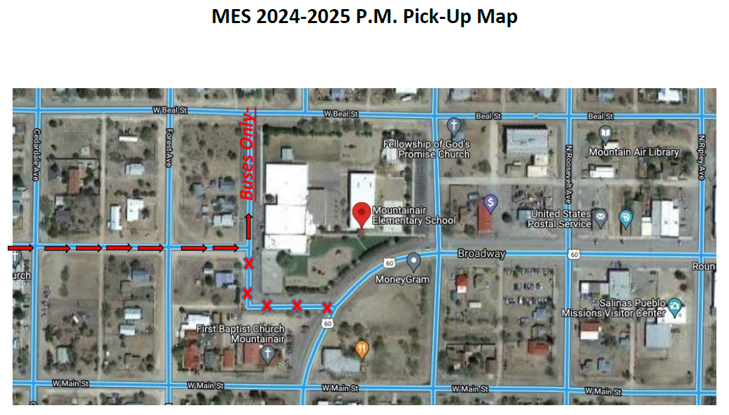 road map with pick-up routes marked in red