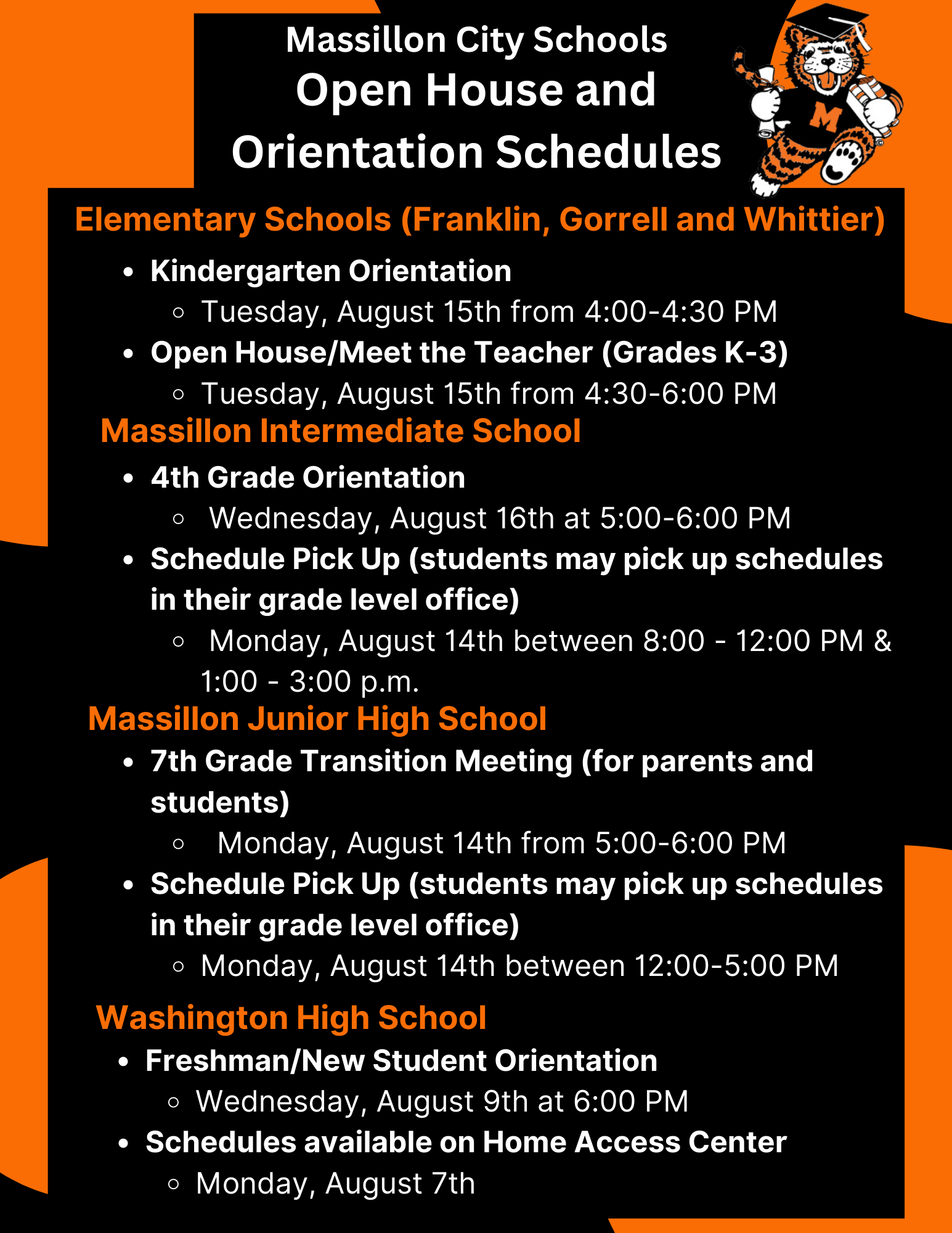 Freshman Orientation (Aug. 11) & Open House (Aug. 12)