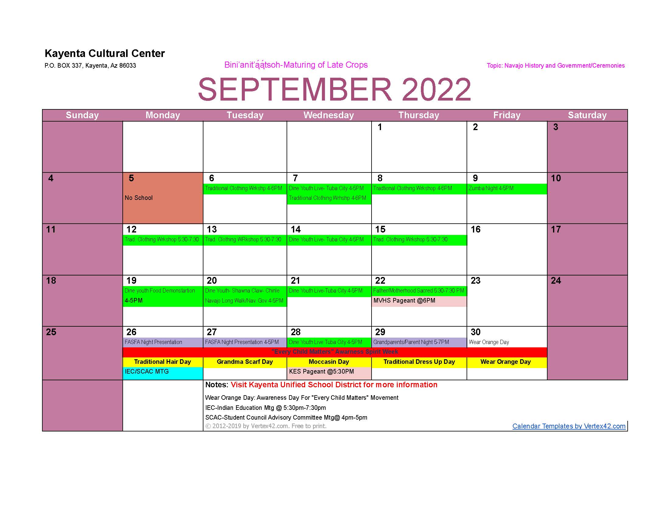 September Event Calendar