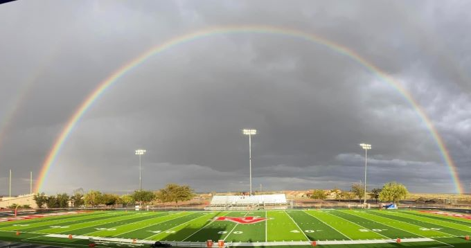 rainbow over the football field