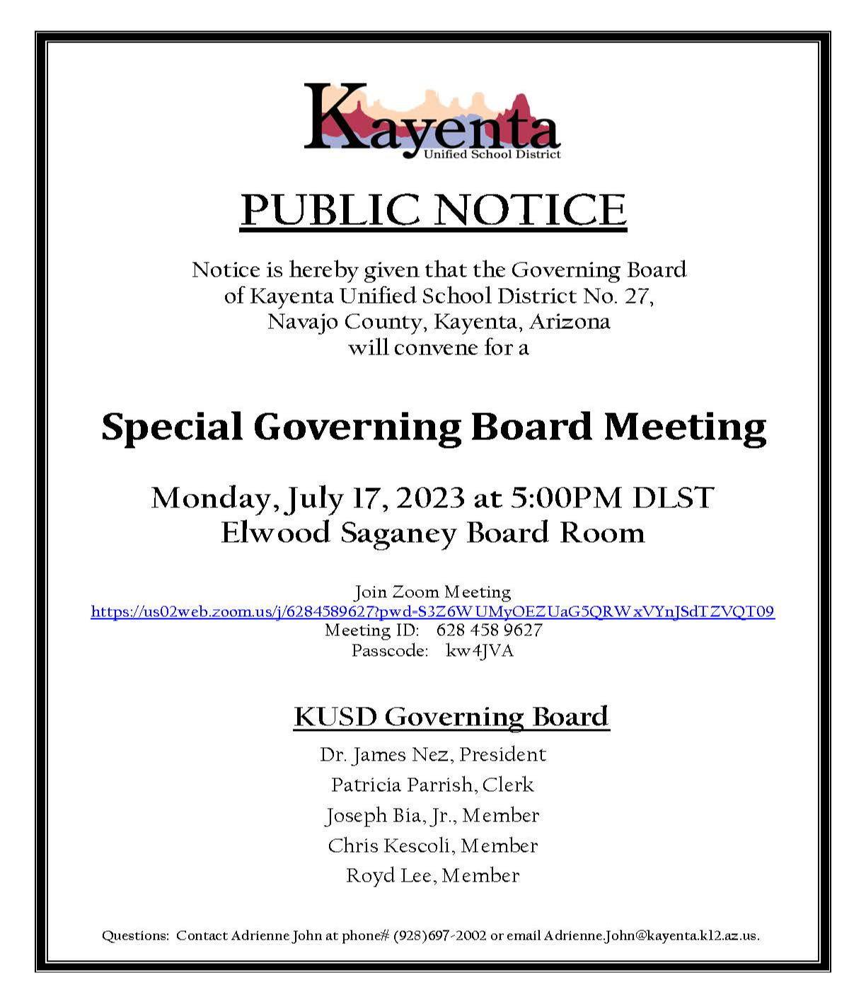 Governing Board Kayenta Unified School District