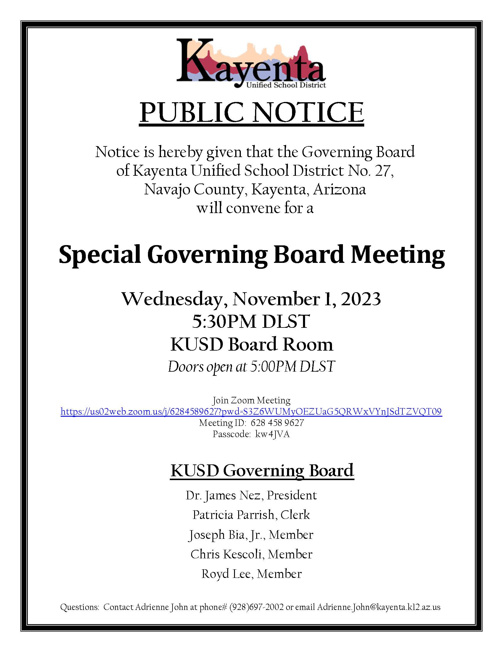 Governing Board Kayenta Unified School District