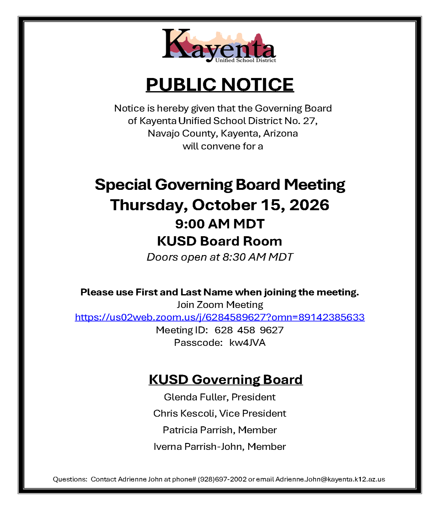 Public Notice - 10/15/2026 SGBM