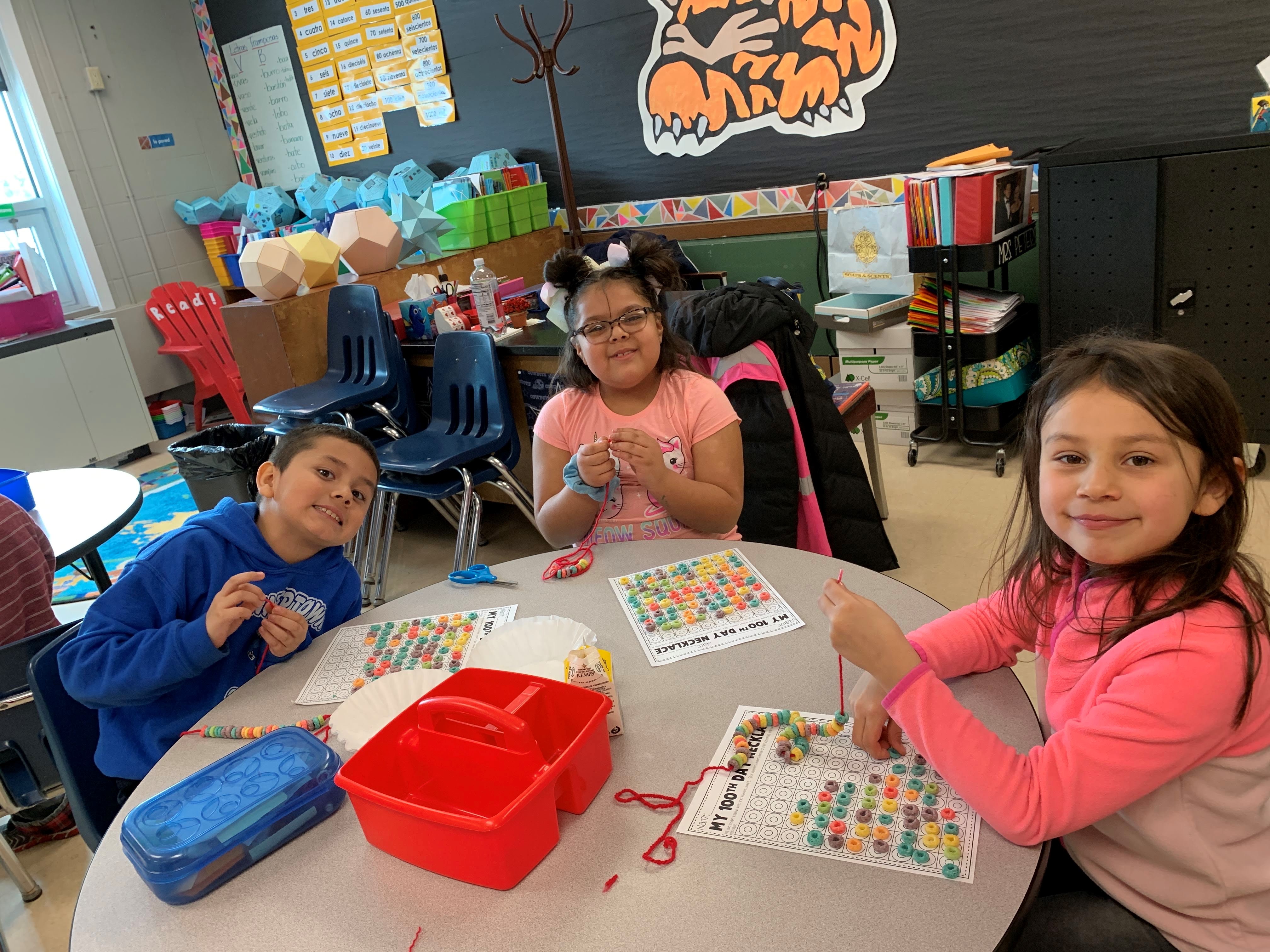 Students working at a table