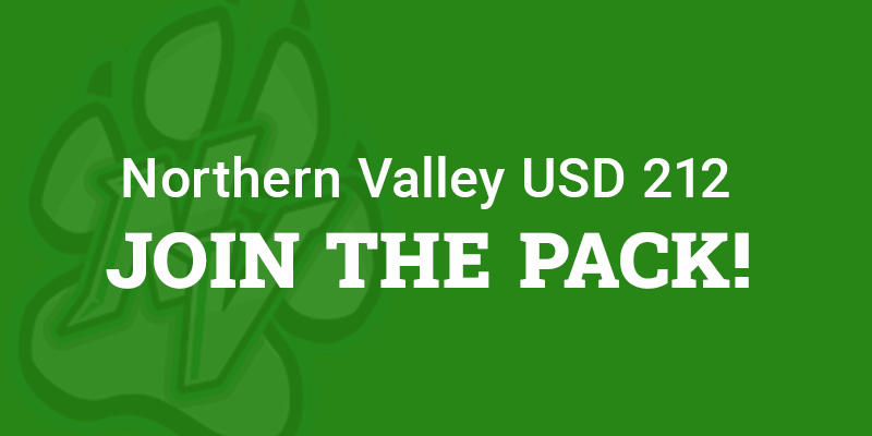 text reading "Northern Valley U S D 212 - Join the pack"