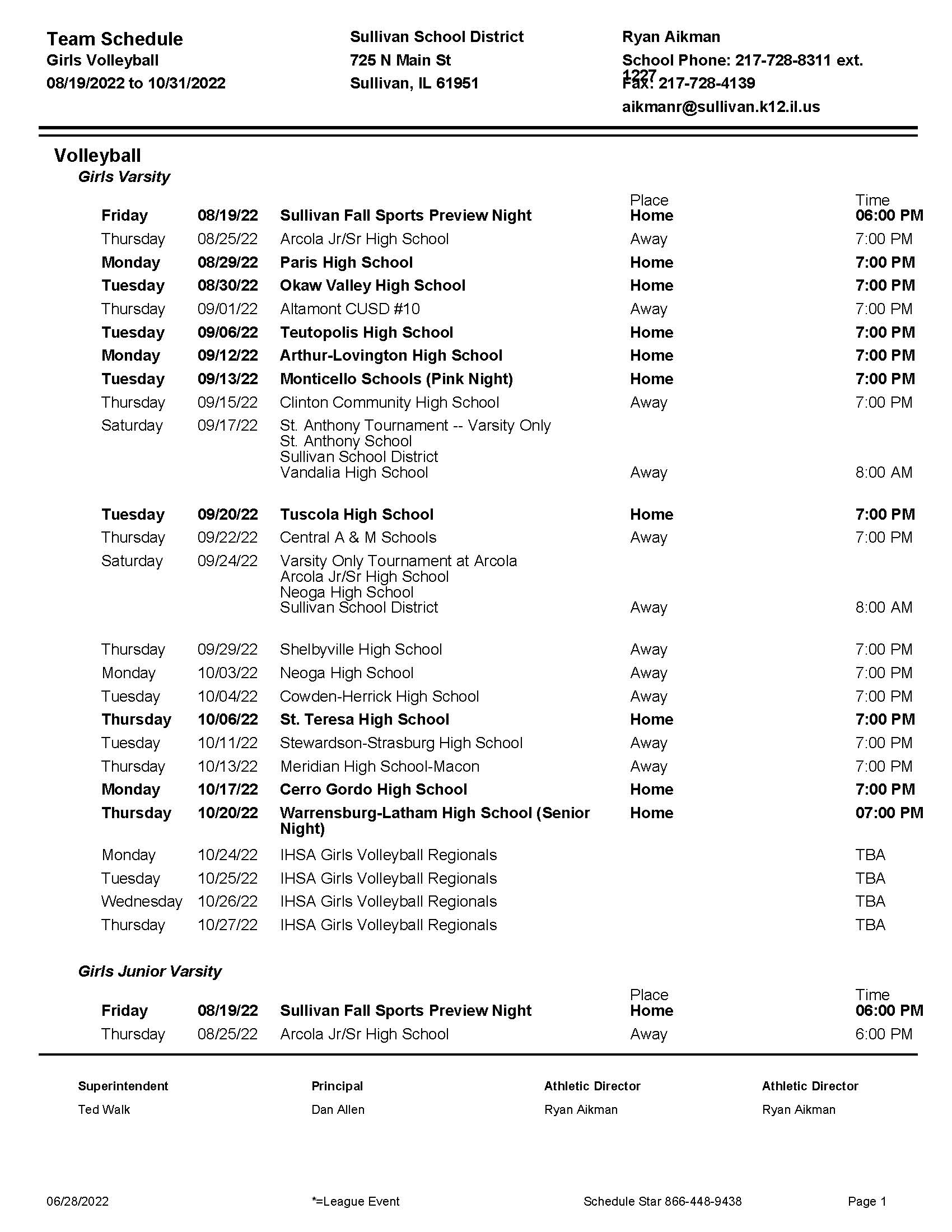 Schedule for VB