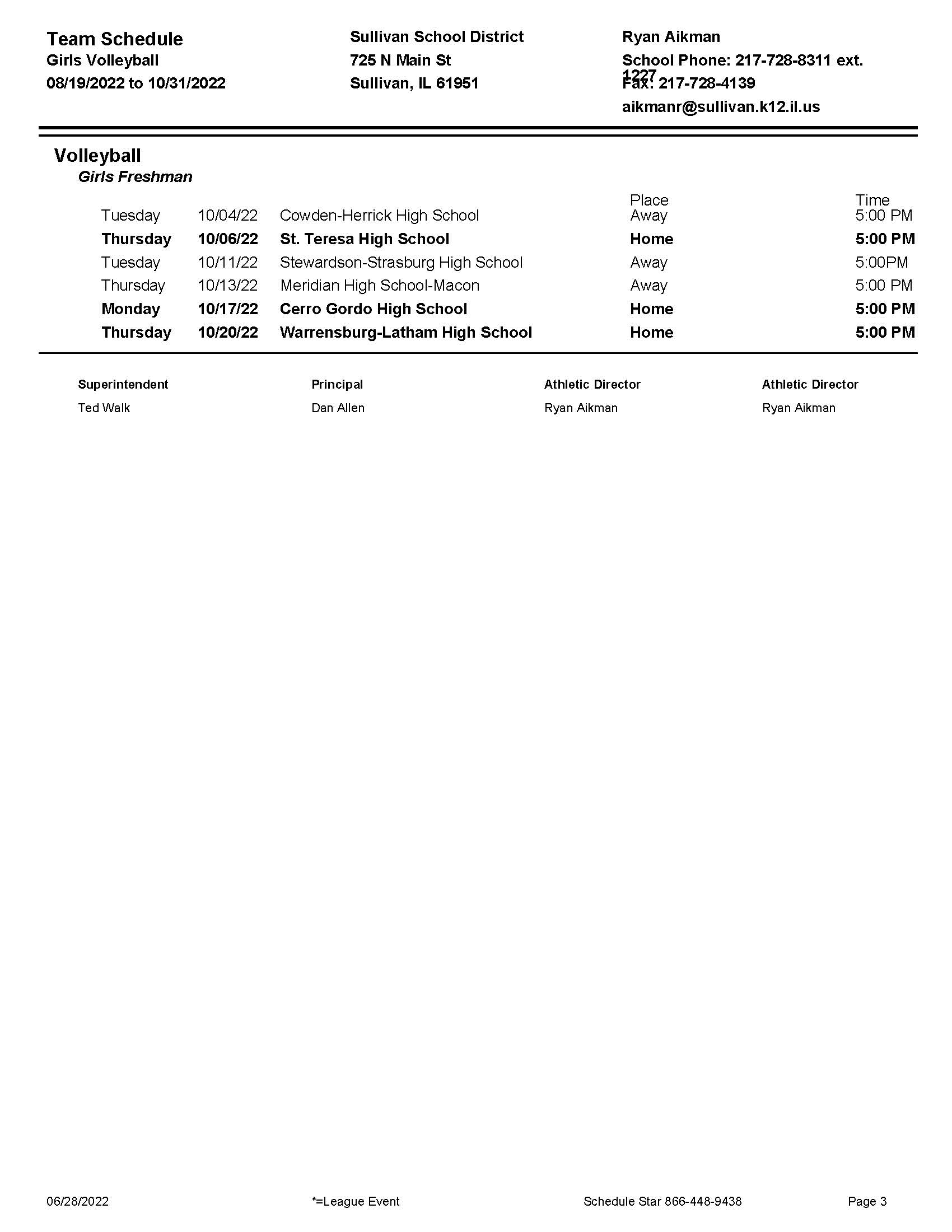 Schedule for VB