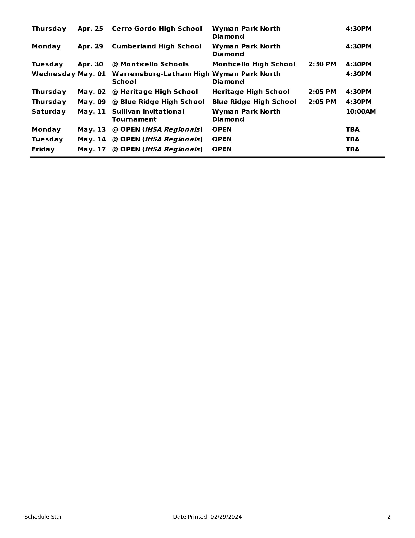 Schedule  Page 2