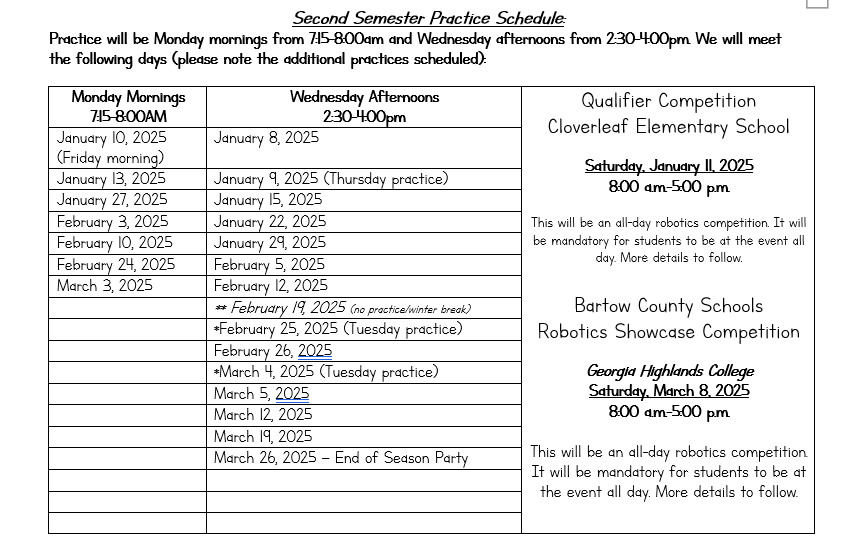 Spring Semester Schedule