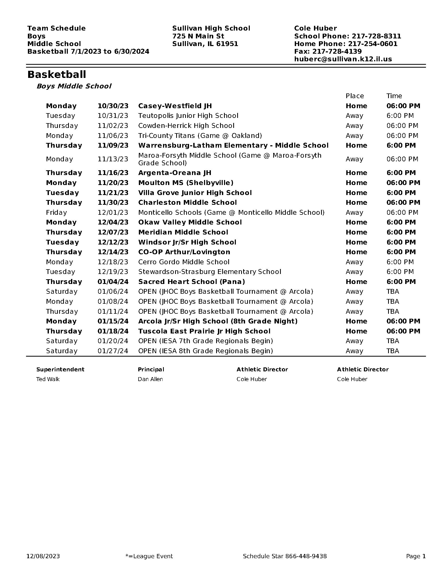 7th 8th Grade Schedule