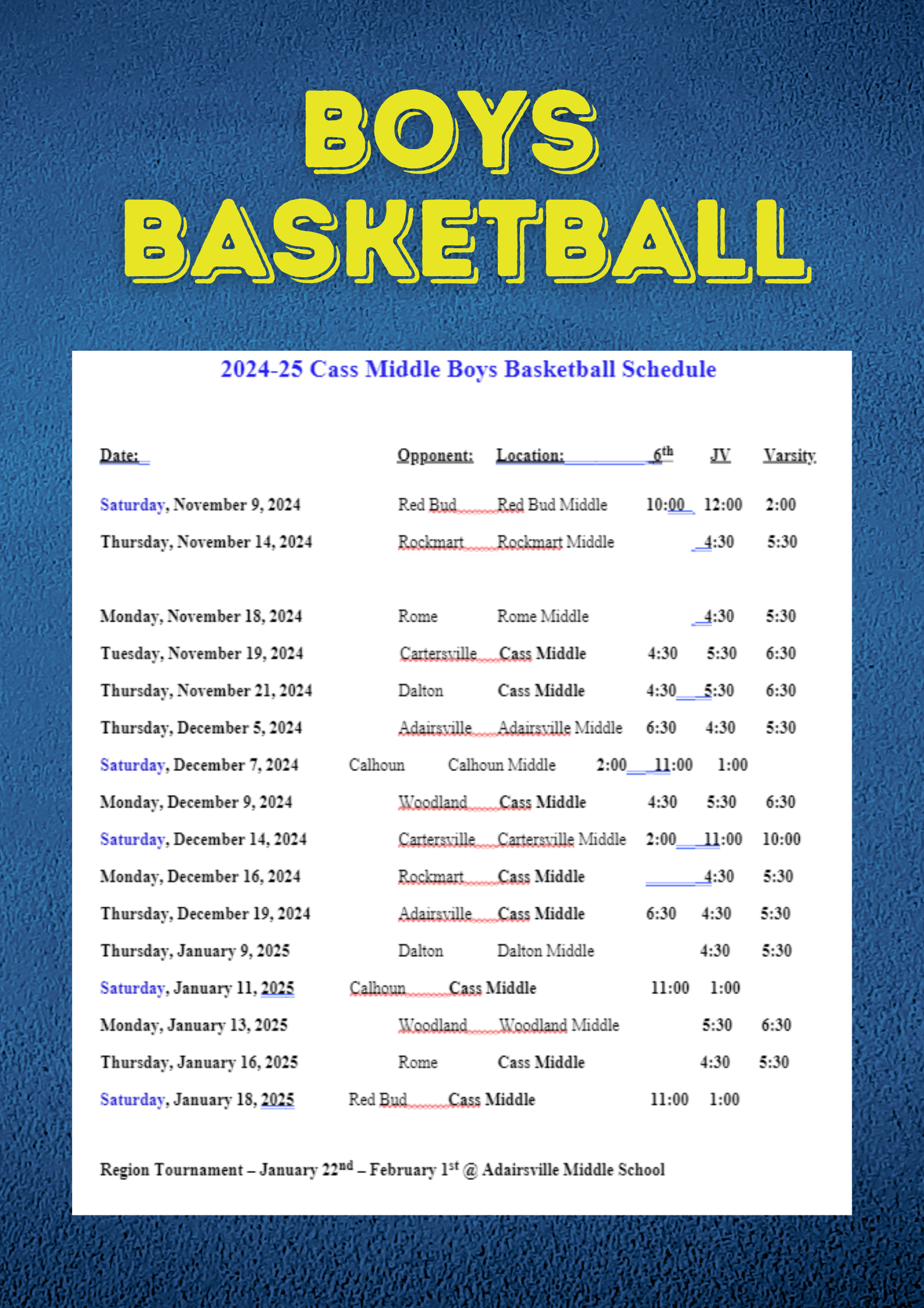 2024-2025 boys basketball schedule