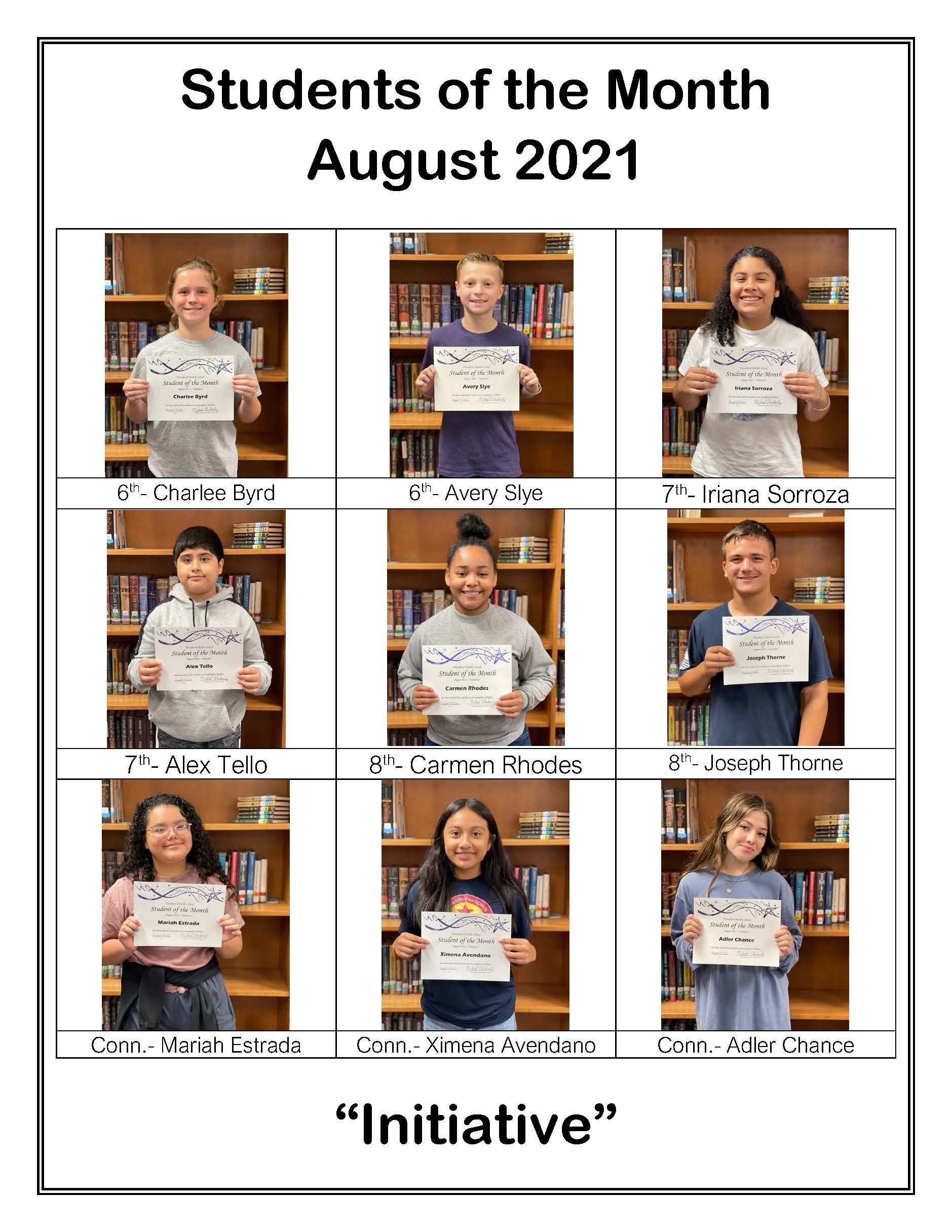 Students selected for August SOTM