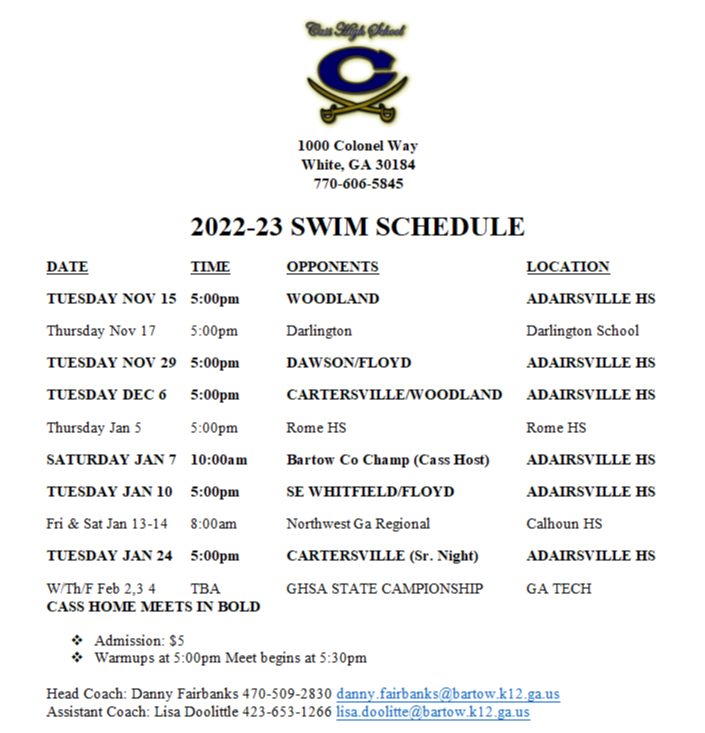 Swim schedule